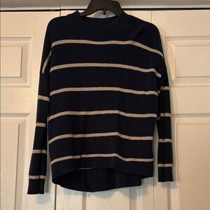 American Eagle Outfitters Navy and Tan Striped Crew Neck Sweater